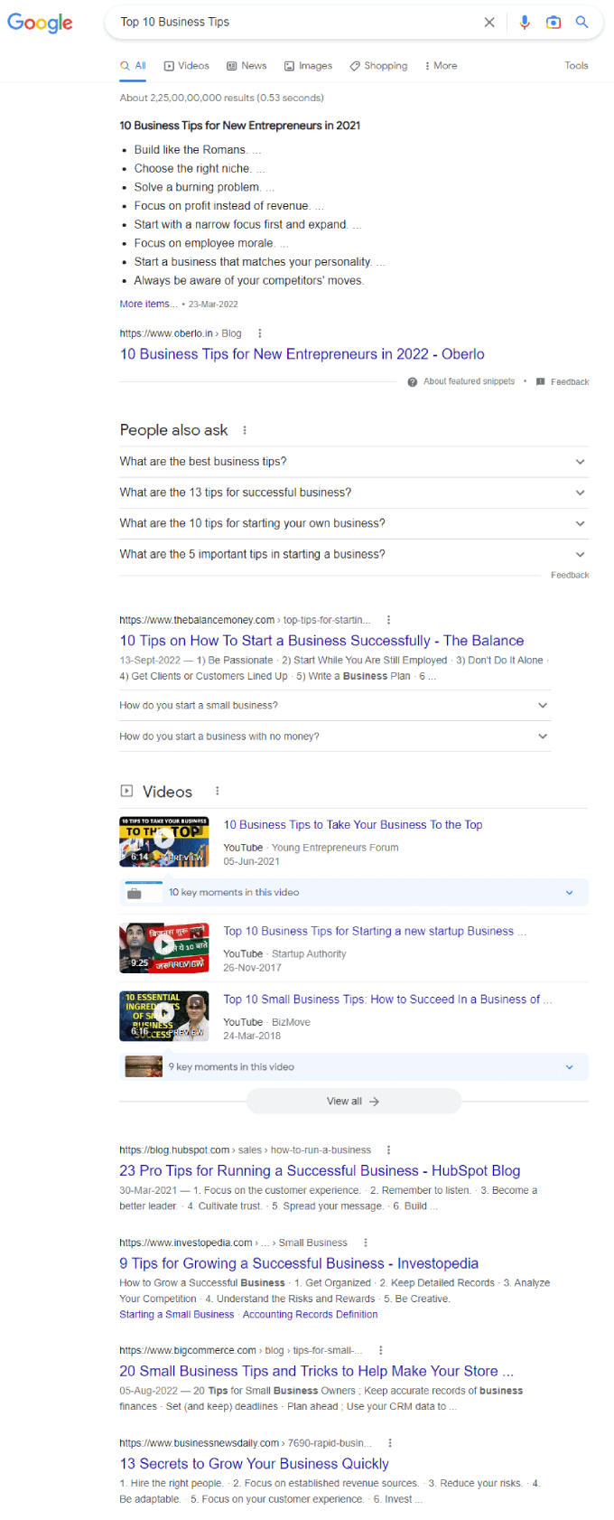 Google First Page Results