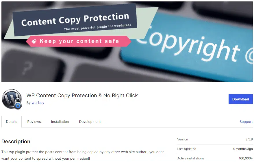 WordPress Content Copy Protection plugin