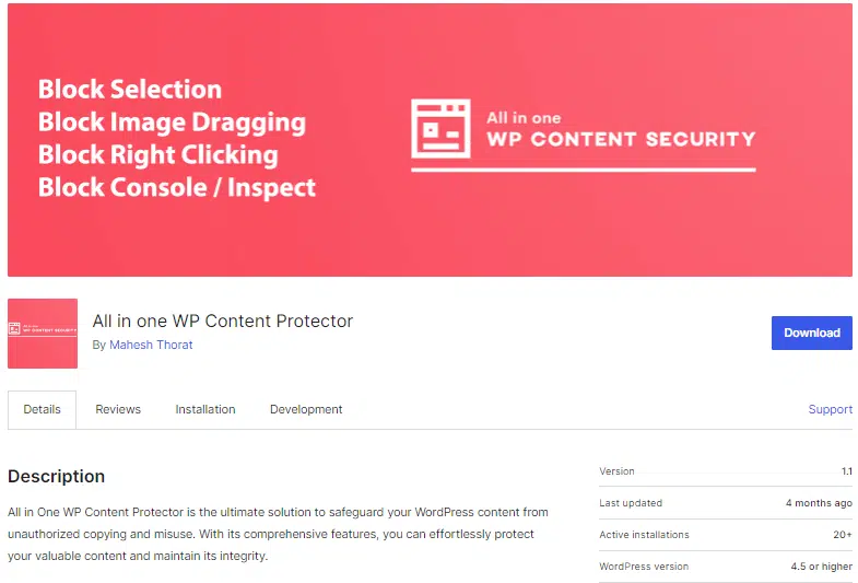 All in One WP Content Protector plugin