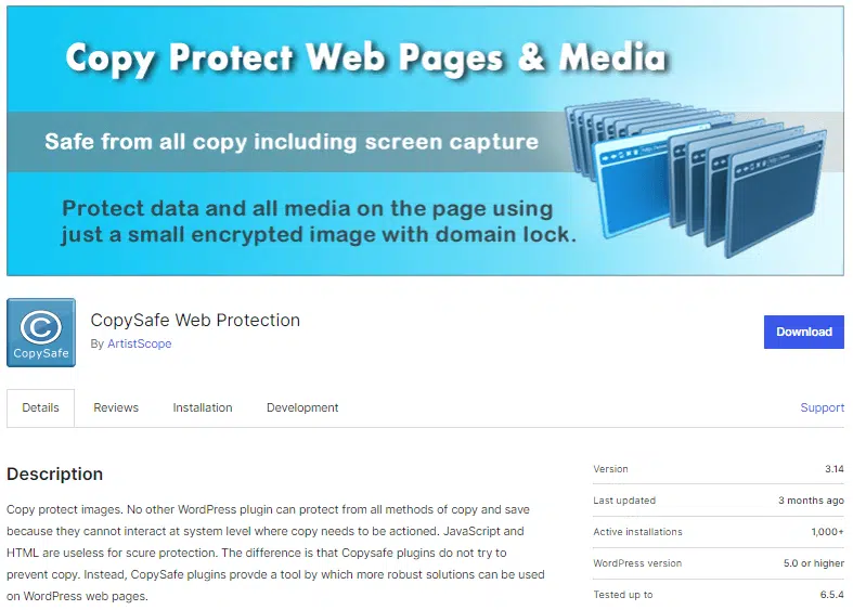 Copysafe Web Protection  WordPress plugin
