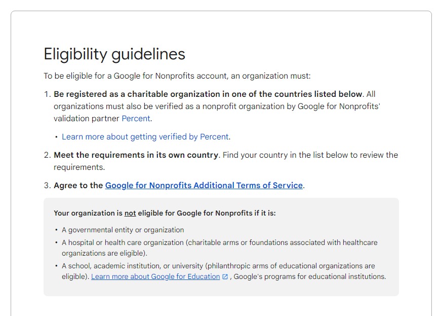 Google Ad Grants eligibility guidelines