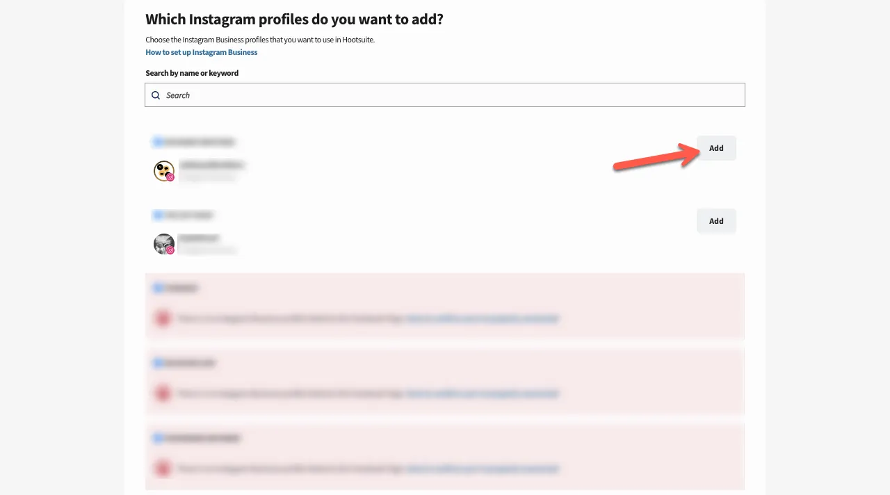 Adding Instagram in the Hootsuite application.