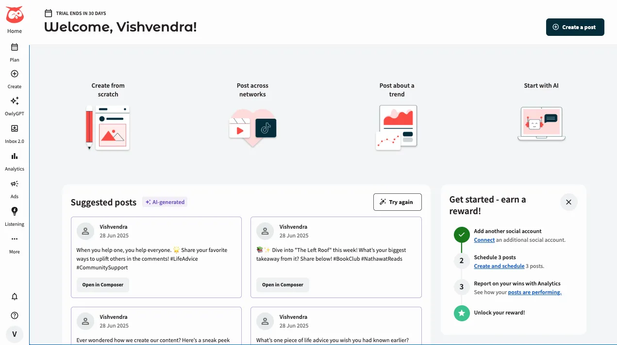 Hootsuite Dashboard for social media management.