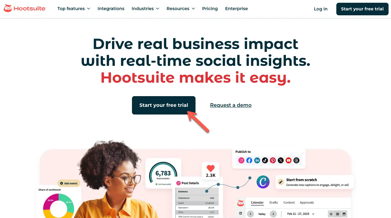 Start your free trial option of Hootsuite.