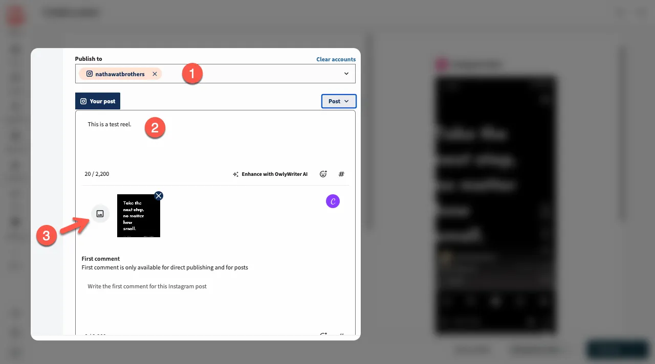 Steps to upload Reel in Hootsuite.