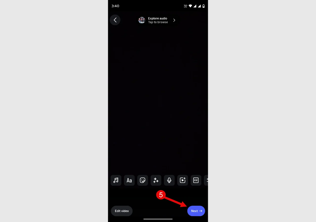 Instagram reel editor screen.