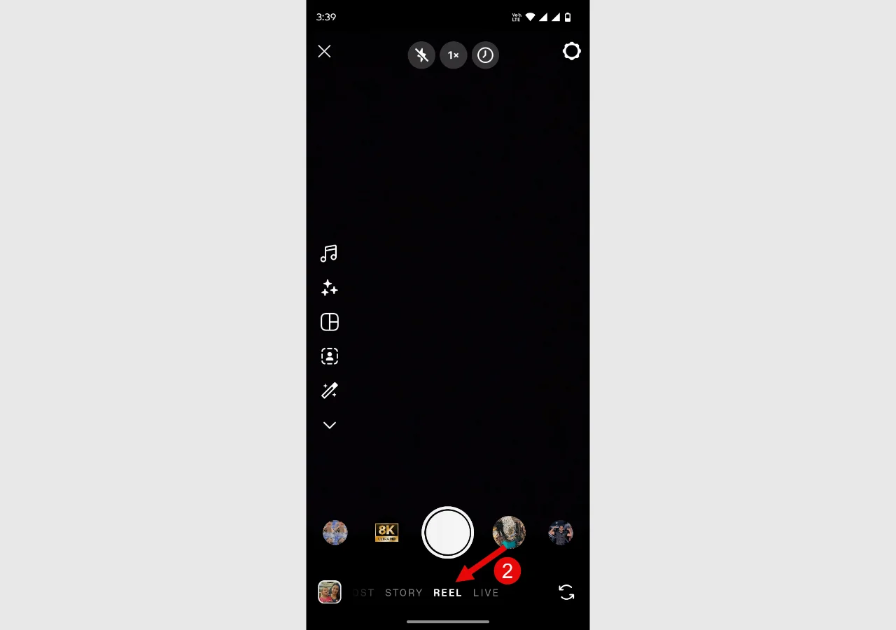 The REEL option in the Instagram application for post creation.