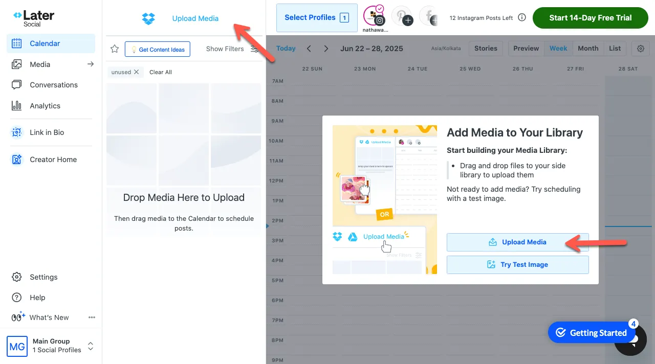 Upload Media option of the Later Social.