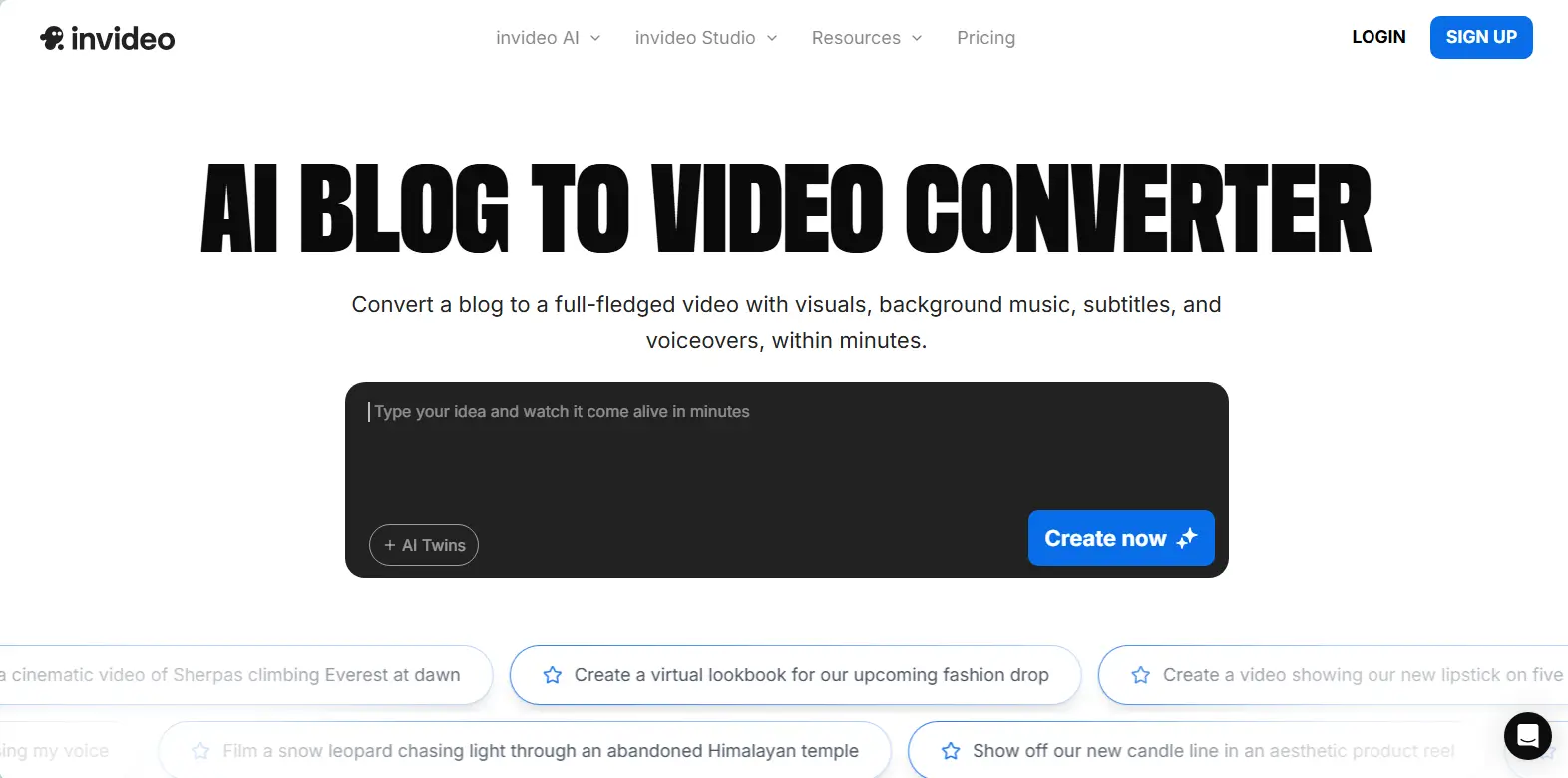 The Blog to Video AI tool by Invideo AI.