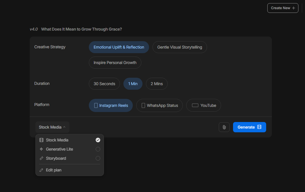 Video generation settings of the Invideo AI generator.