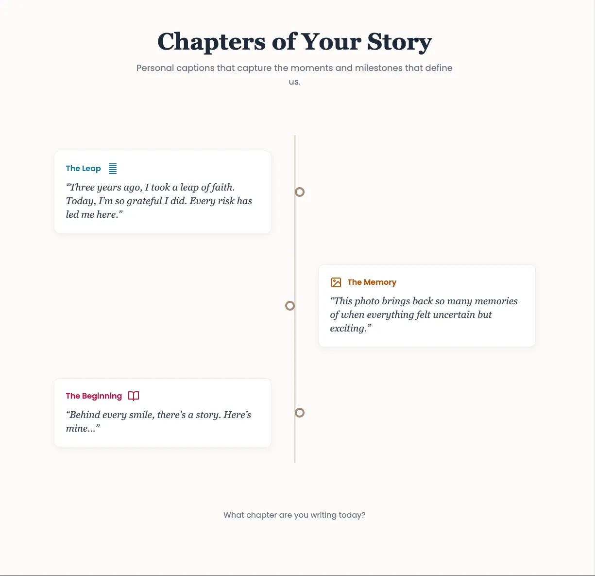Examples of ChatGPT captions for Instagram that are for storytelling and personal connection.