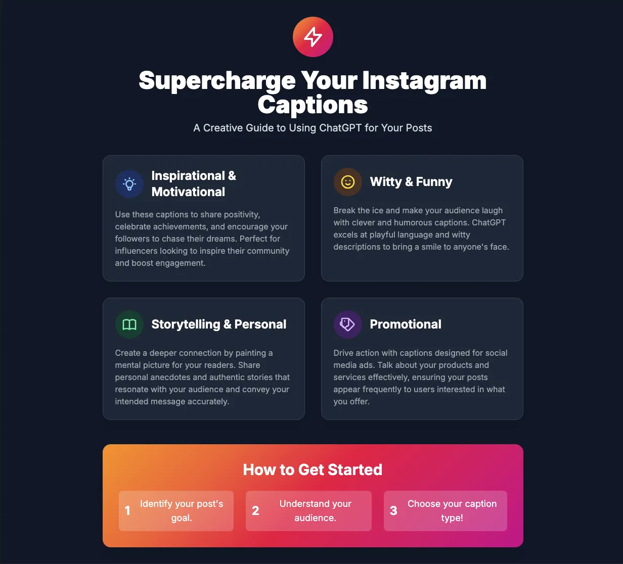 Different types of ChatGPT Instagram Captions.