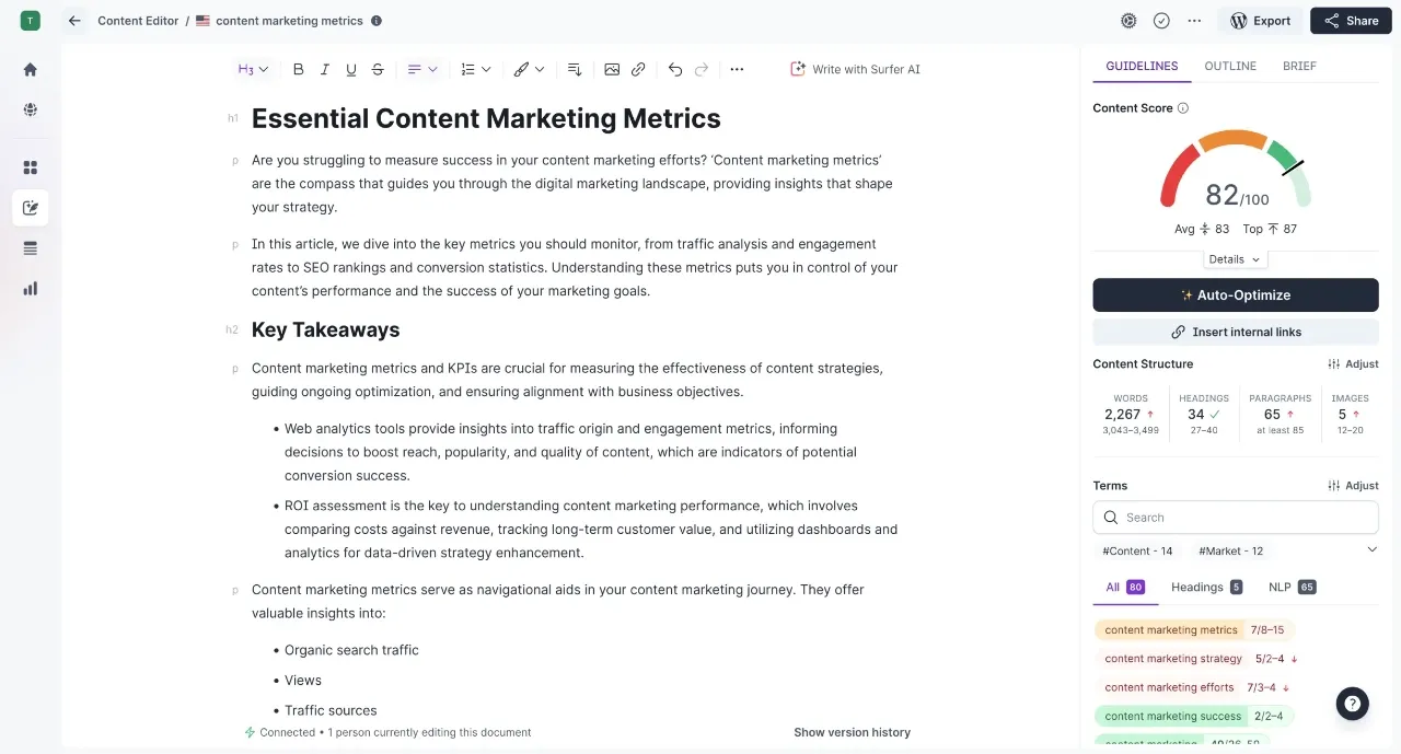 SEO Surfer Content Score Tool for Readability.