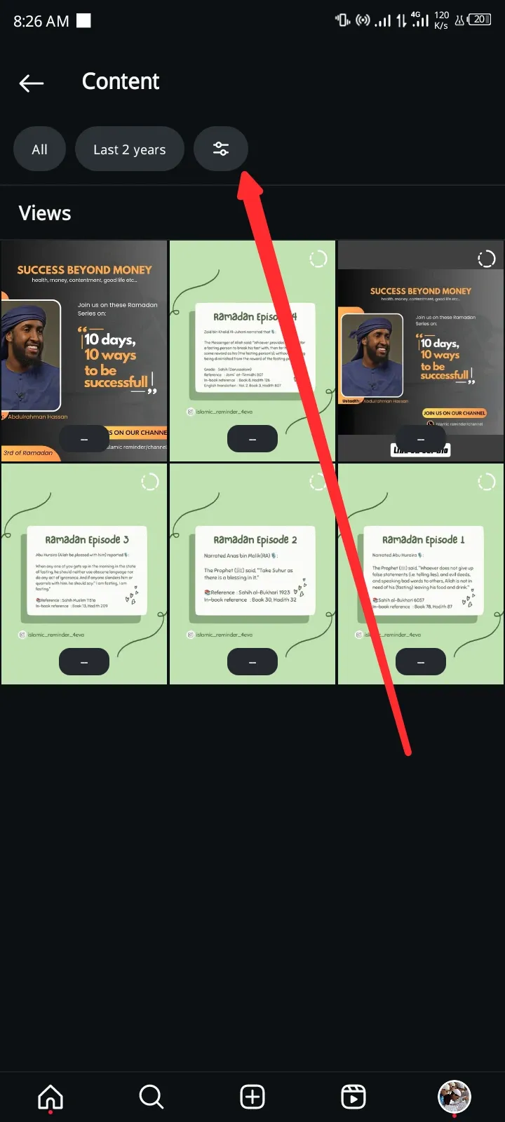 Content filter option in Instagram
