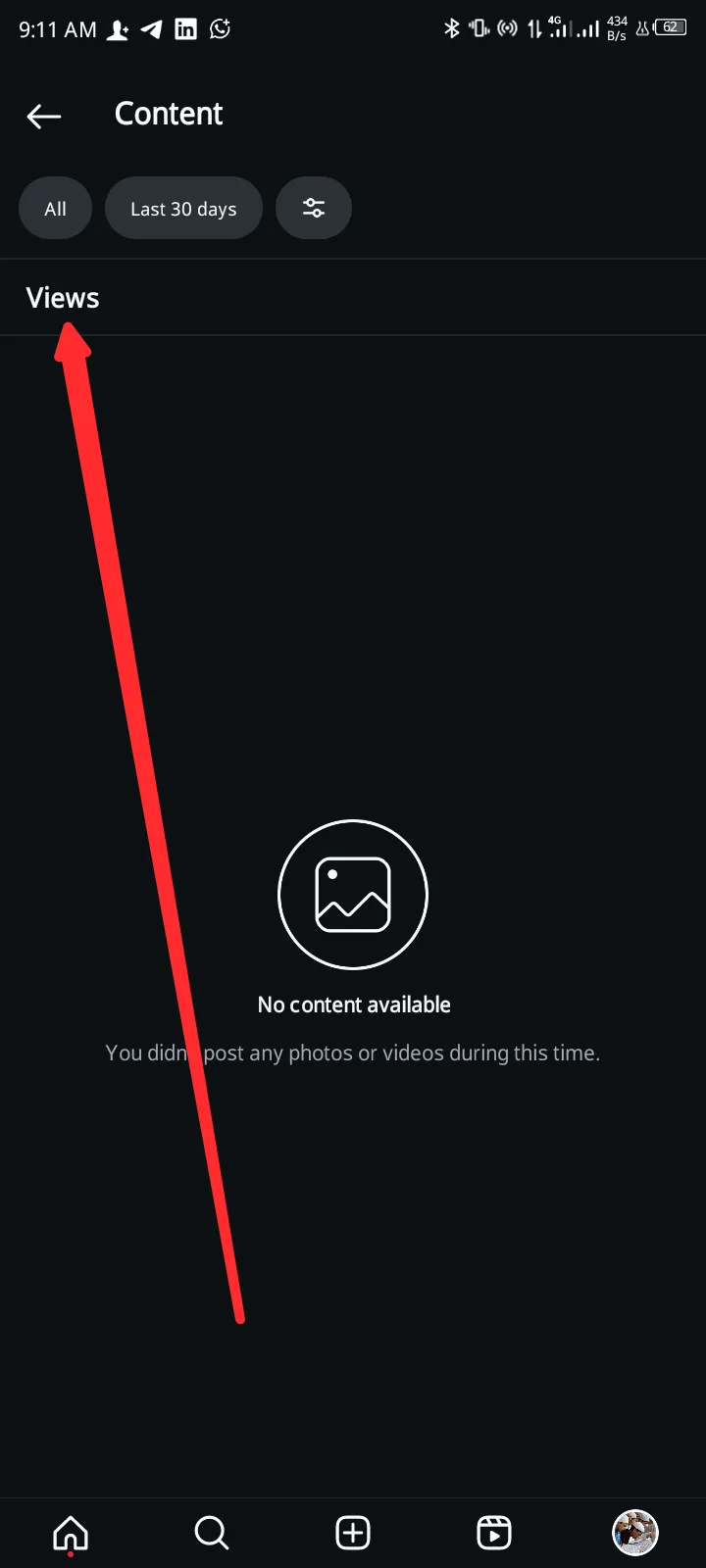 Content 'Views' option in Instagram.
