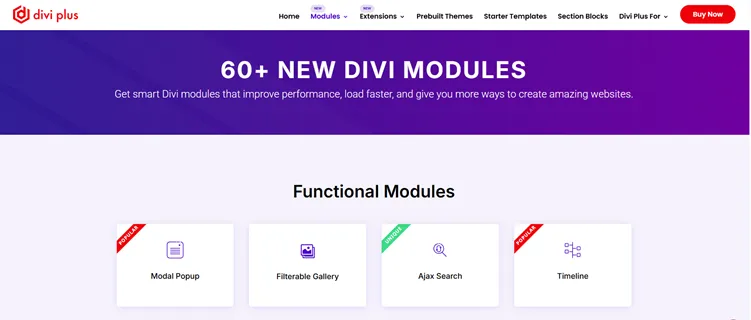 Divi Plus Modules page