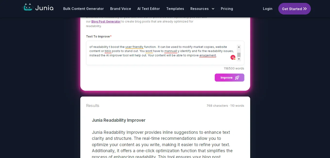 Junia ai readability improver tool