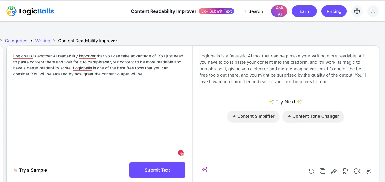 Logicballs ai readability improver tool