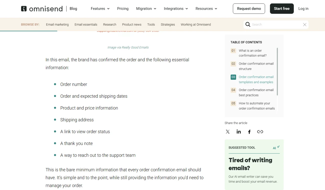Omnisend blog with bullets.