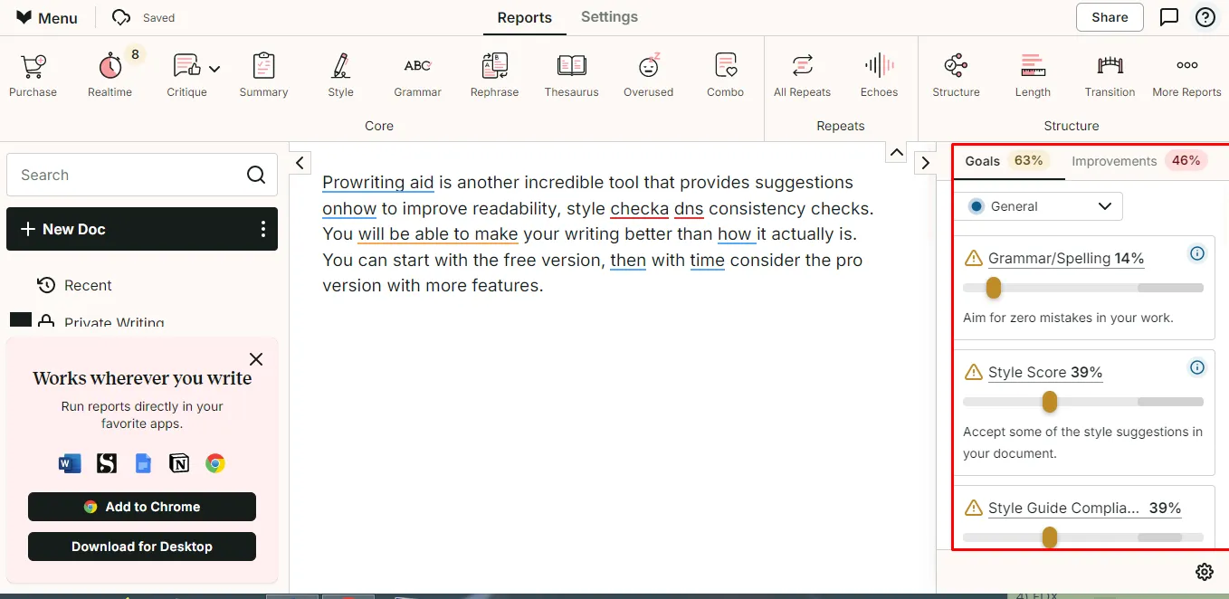 ProWritingAid readability improver tool.