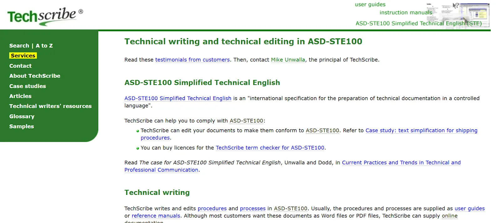 Techscribe homepage