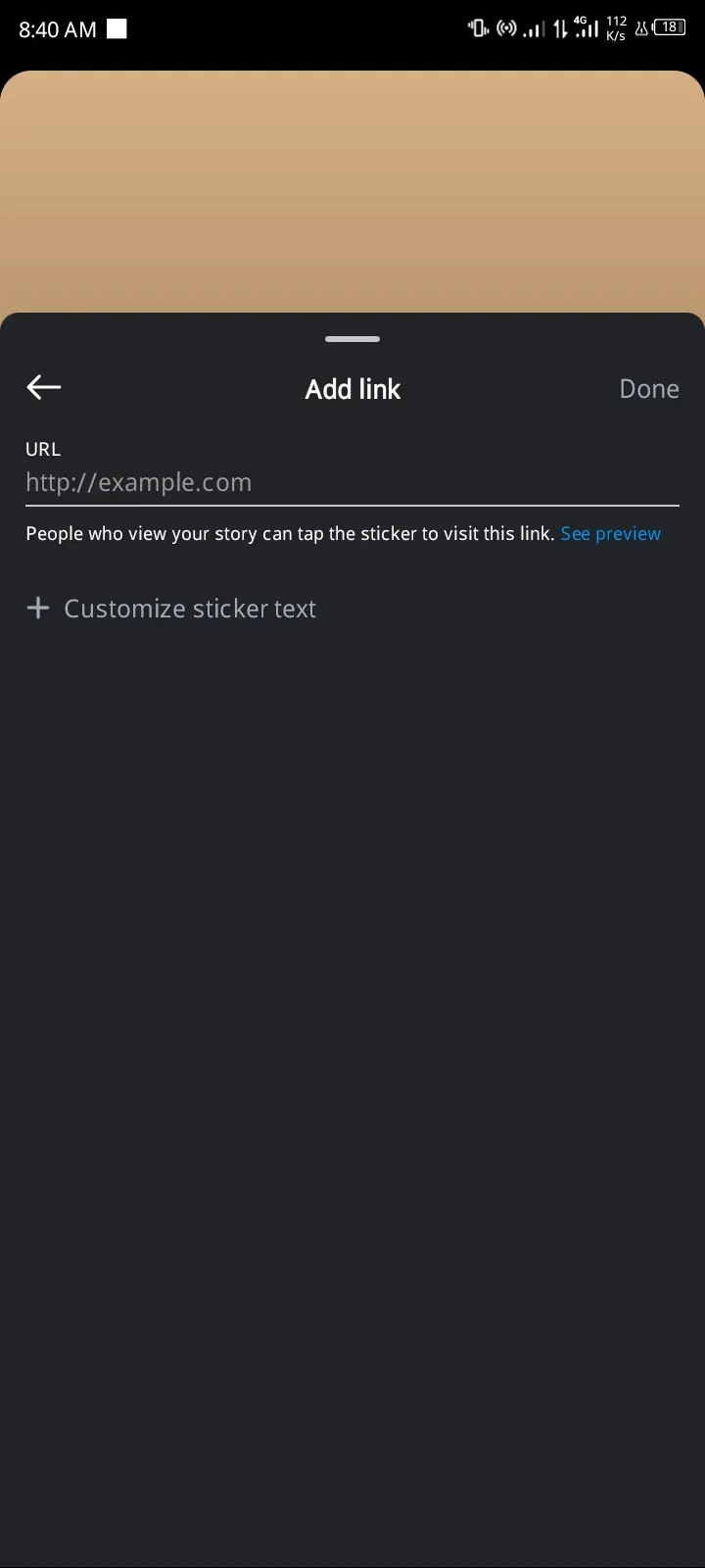 URL field to add links in Stories.
