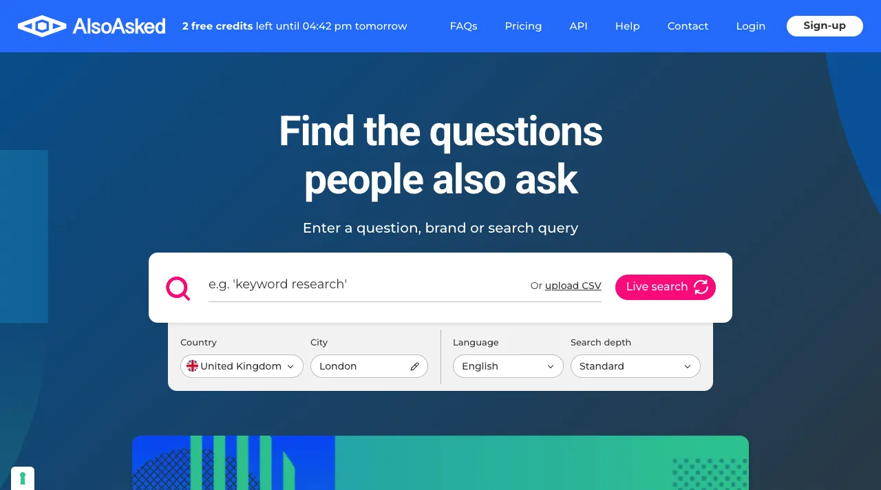 AlsoAsked SEO tool for SaaS homepage