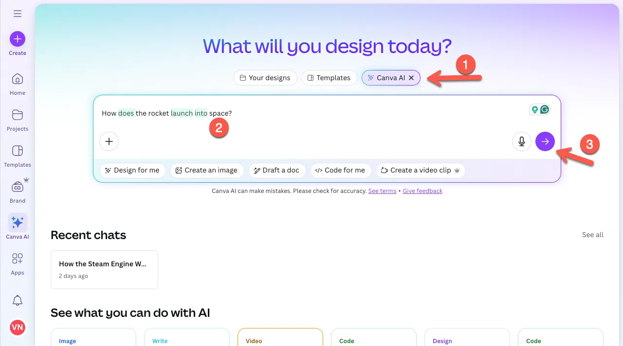Accessing Canva AI tools for infographic generation.