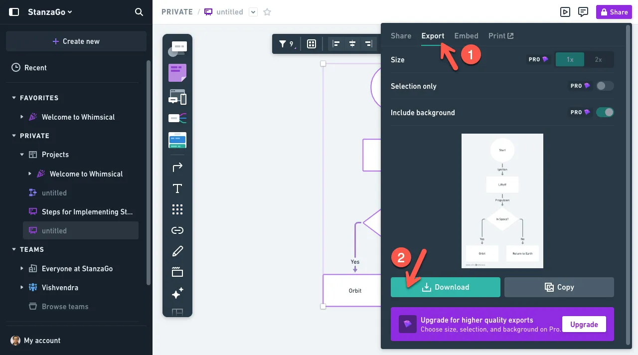 Steps to download infographic created using Whimsical AI.