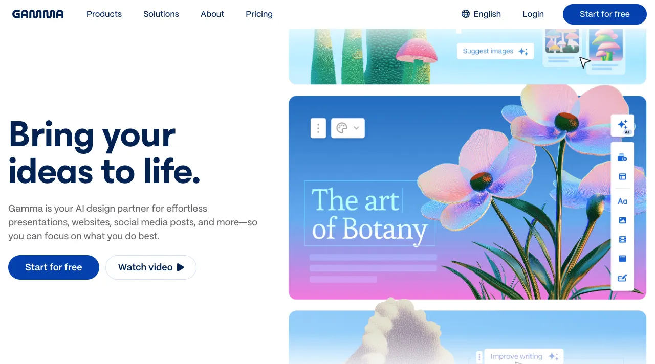 Gamma AI homepage.