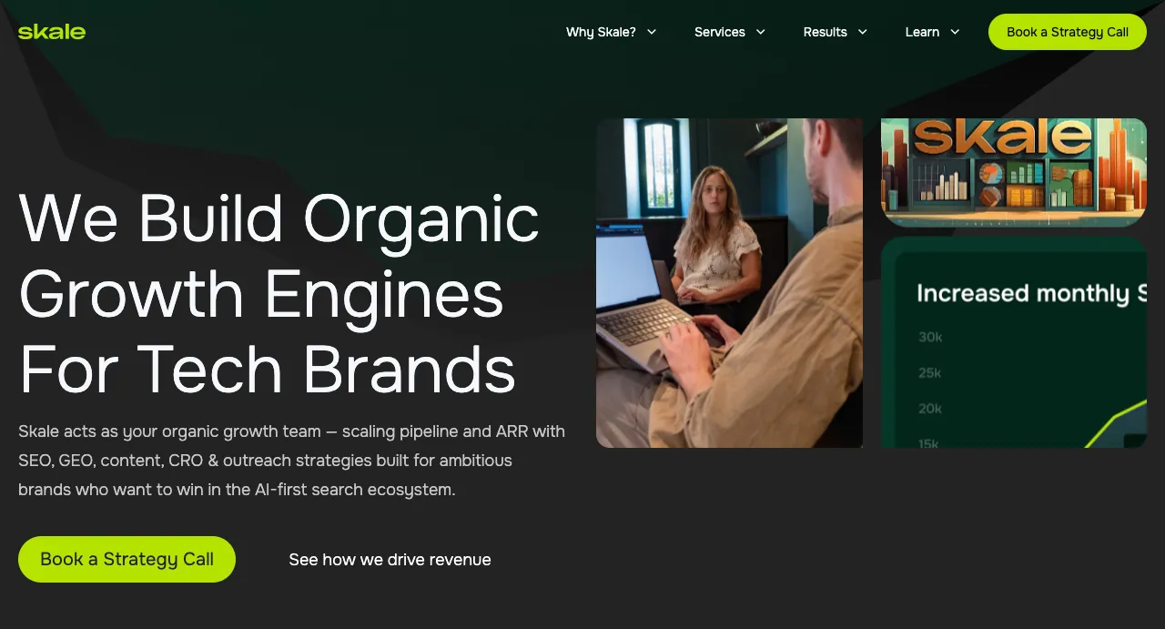 Skale SEO agency for tech brands homepage.
