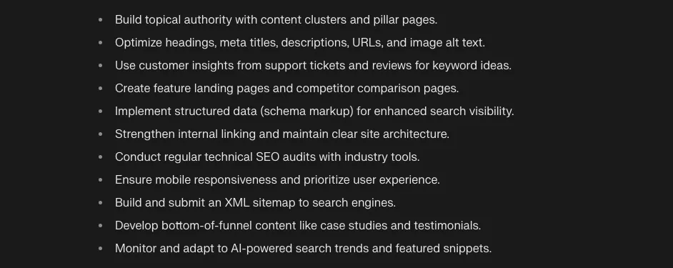 Additional SEO strategies for a SaaS.