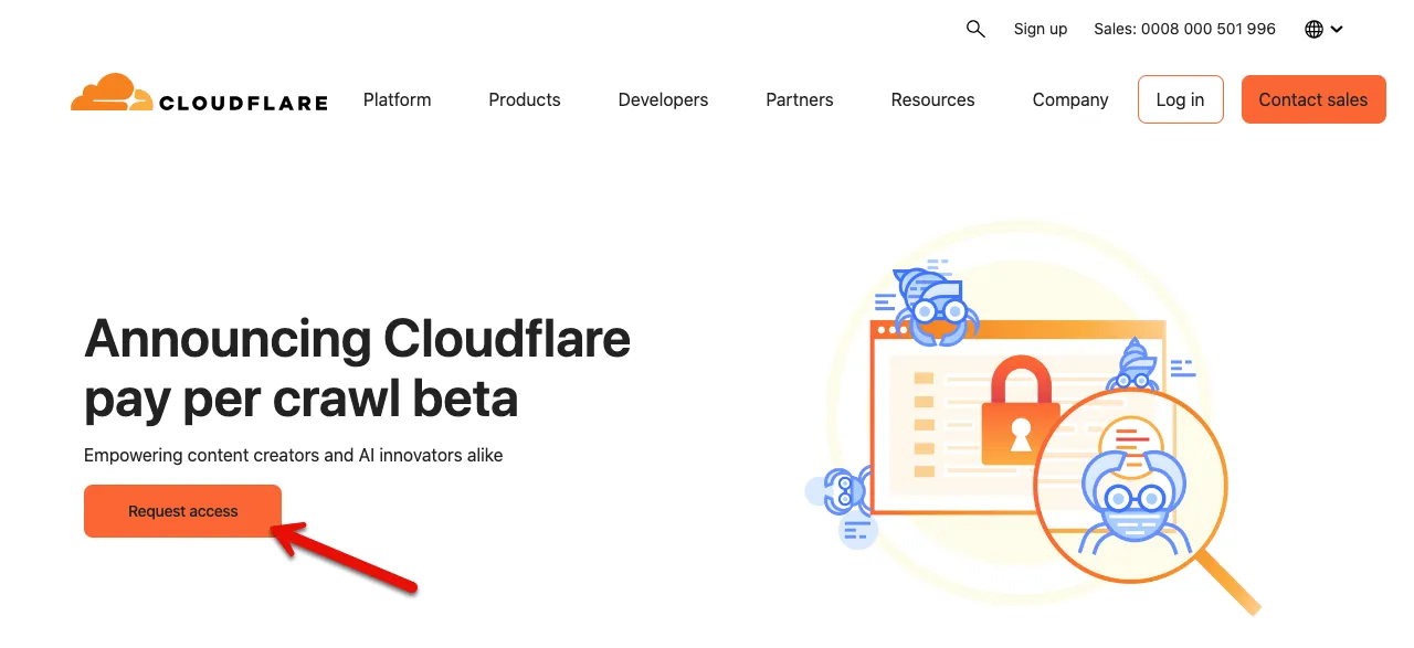 The Pay Per Crawl early access private beta page of Cloudflare.