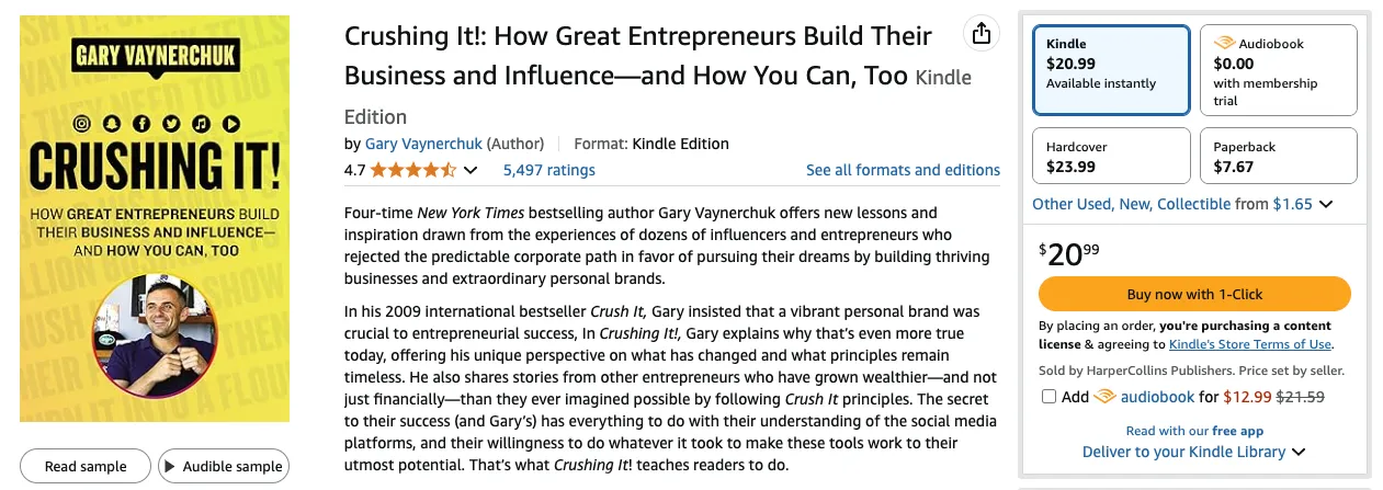 Entrepreneurship book Crushing It! by Gary V.
