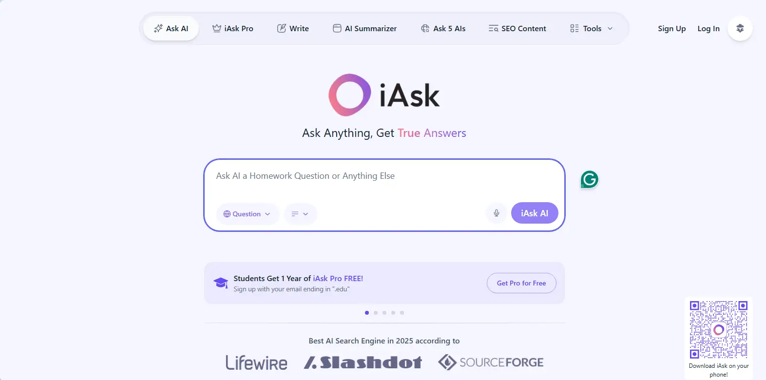 iAsk AI tool for homework questions.