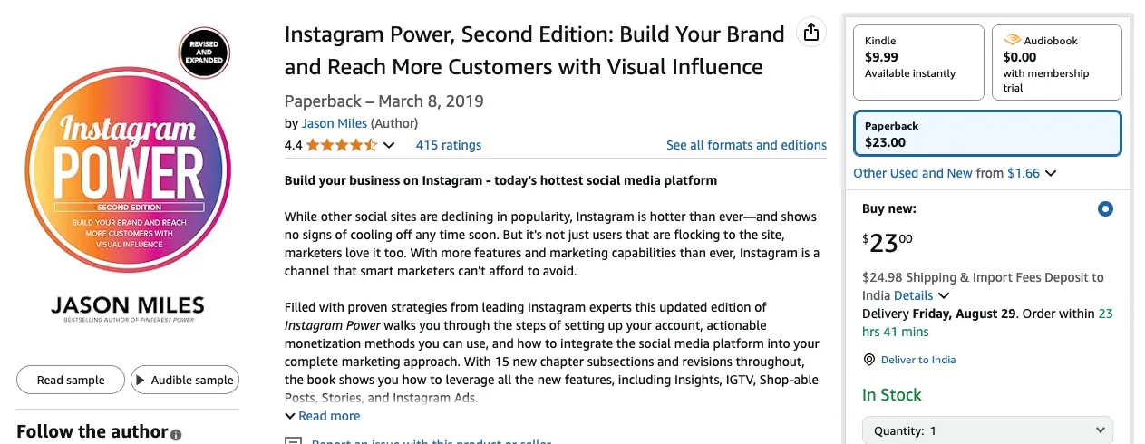 Book Instagram Power by Jason Miles on Amazon.