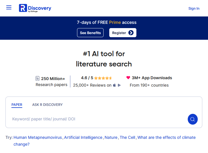 R Discovery by Editage, research tool with AI