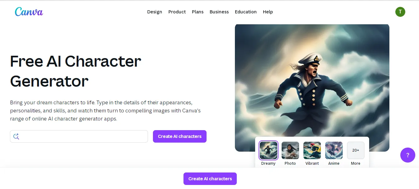 Free AI Character Generator from Canva.