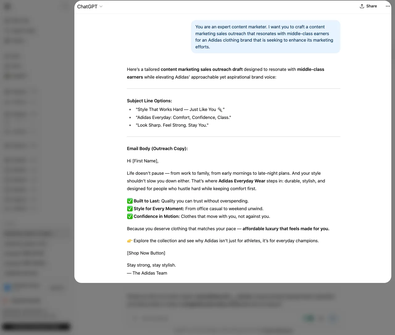 ChatGPT prompt for marketing template 14