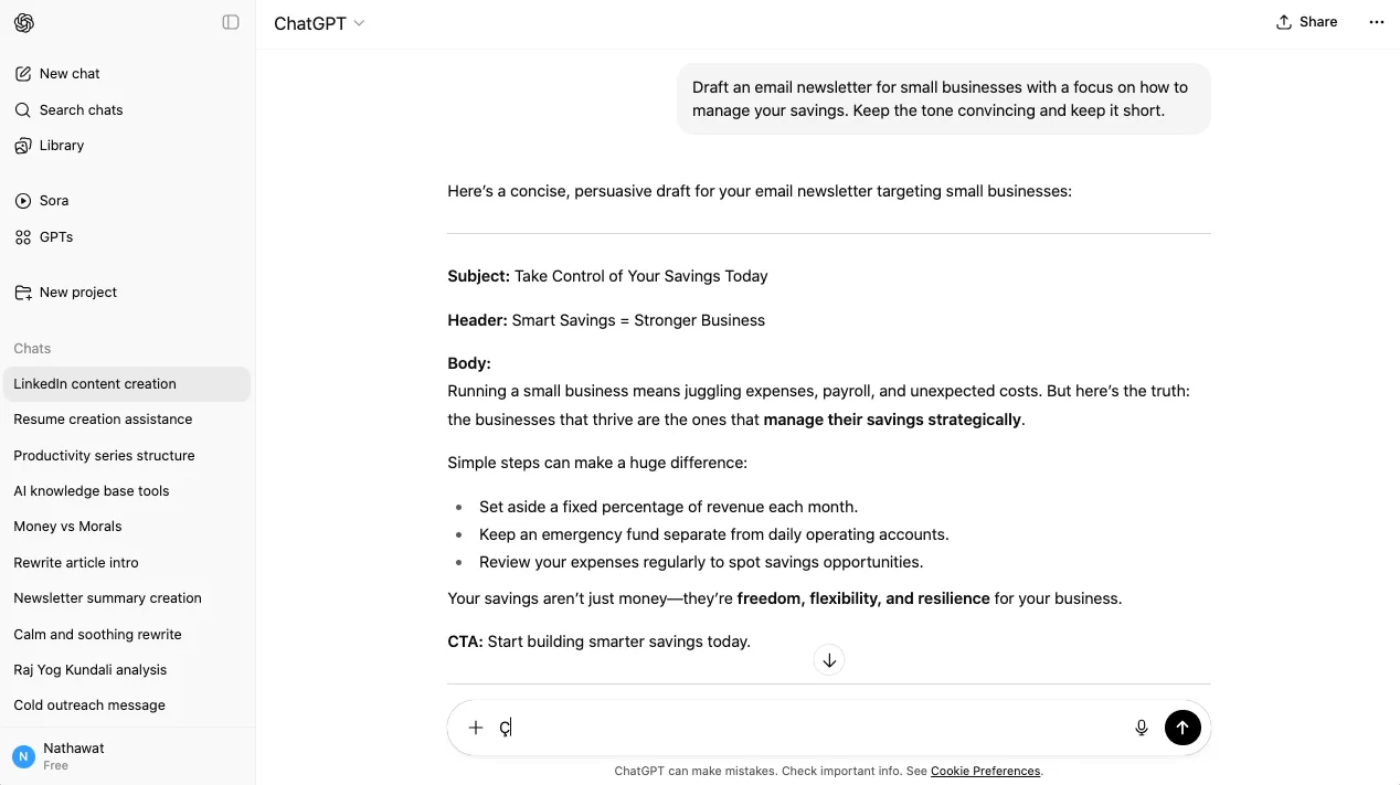 ChatGPT prompt for marketing template 6