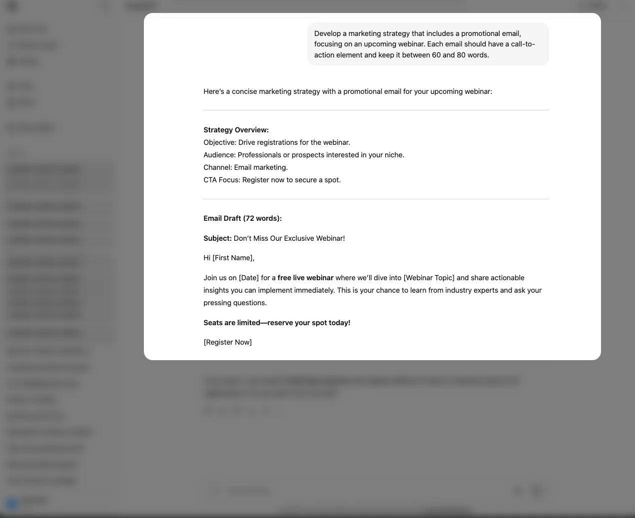 ChatGPT prompt for marketing template 9