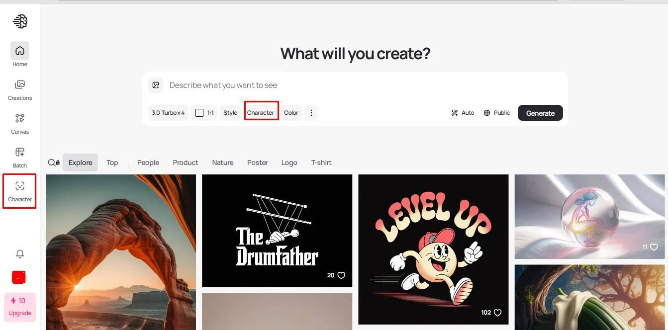The Character option of the Ideogram.