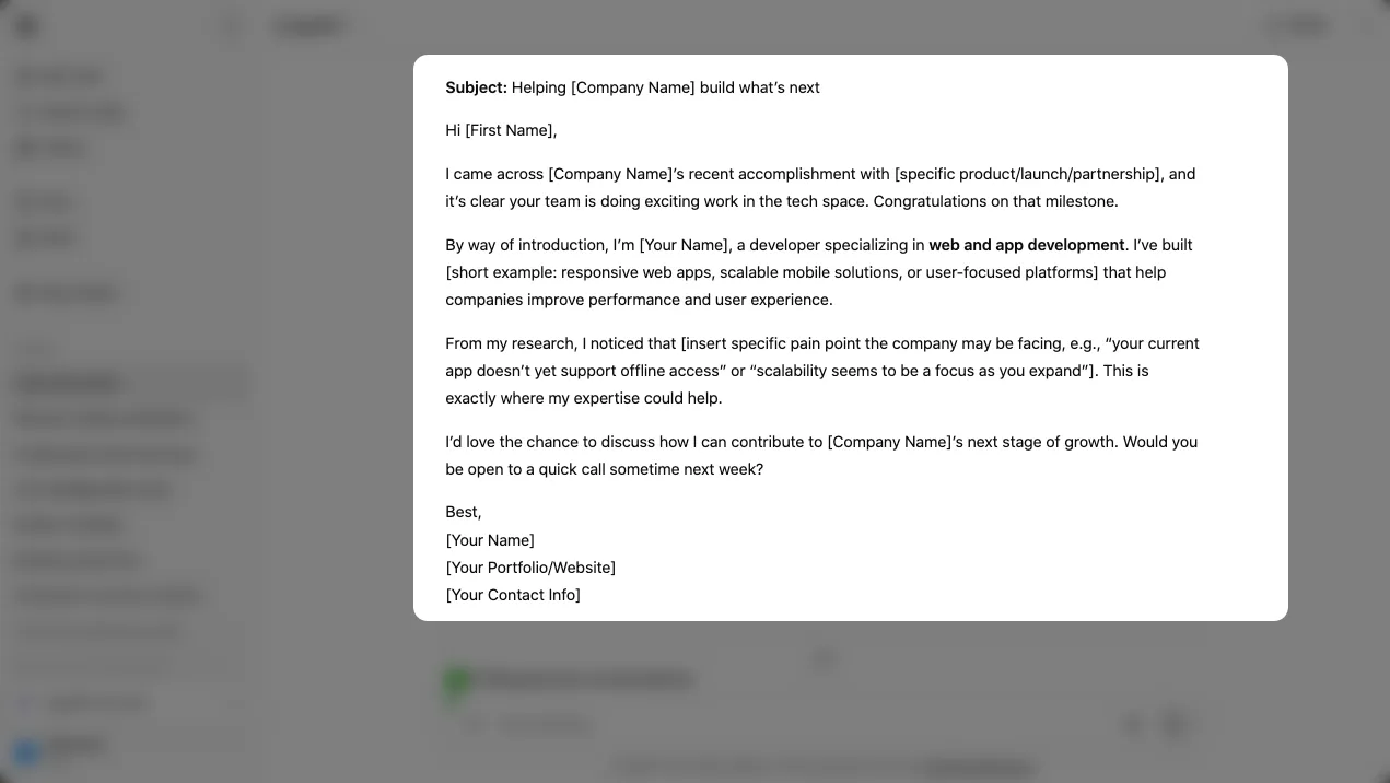 Cold Email Template GPT-5 Example 4