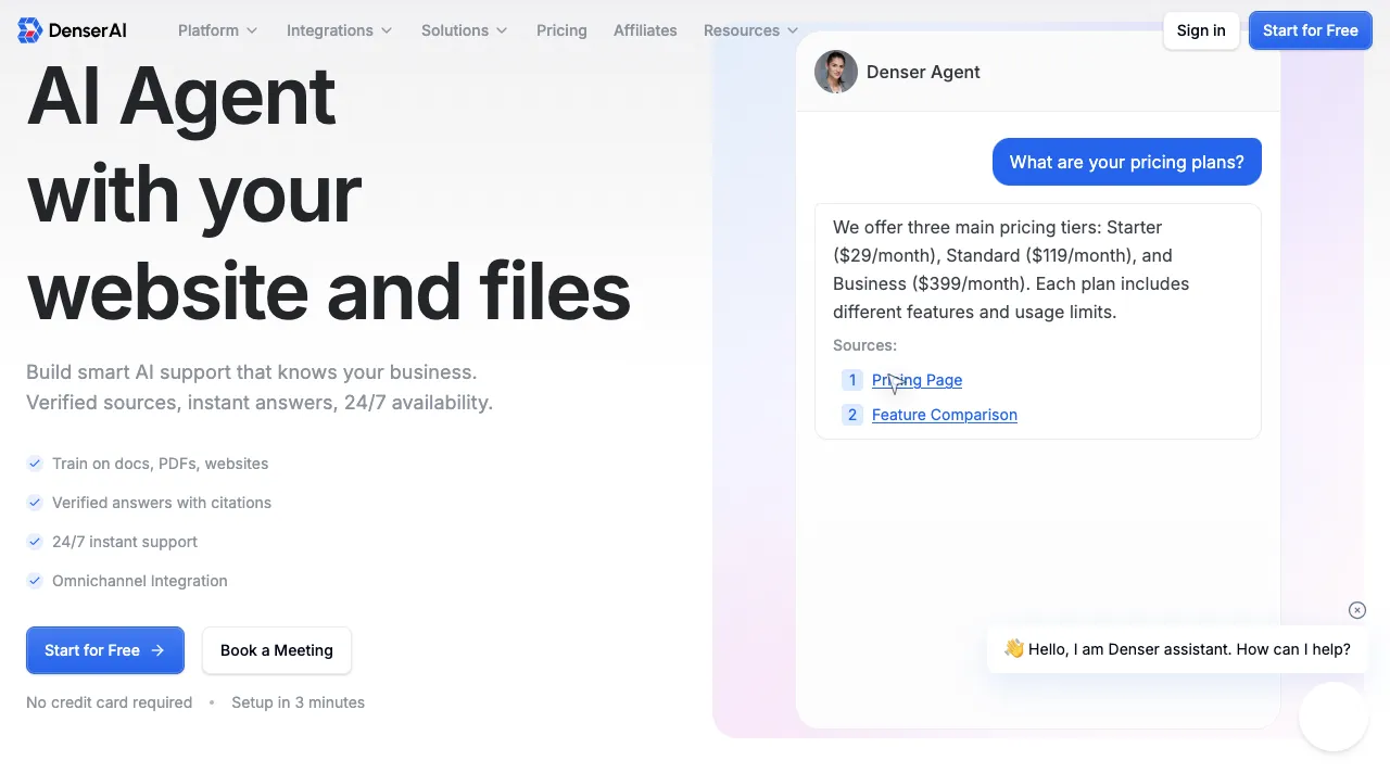 Denser AI Agent support tool.