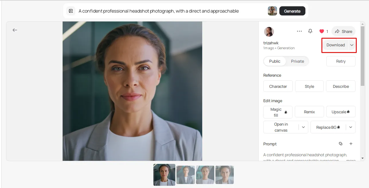 Edit or download the character created using AI in Ideogram.