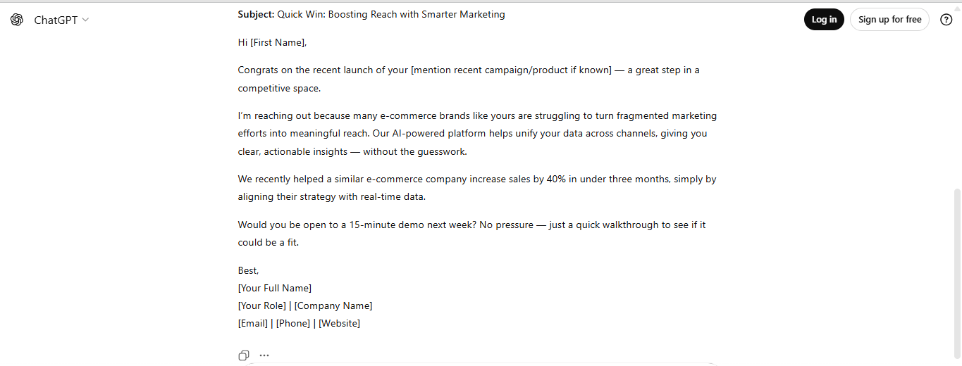 Cold Email Template GPT-5 Result 2