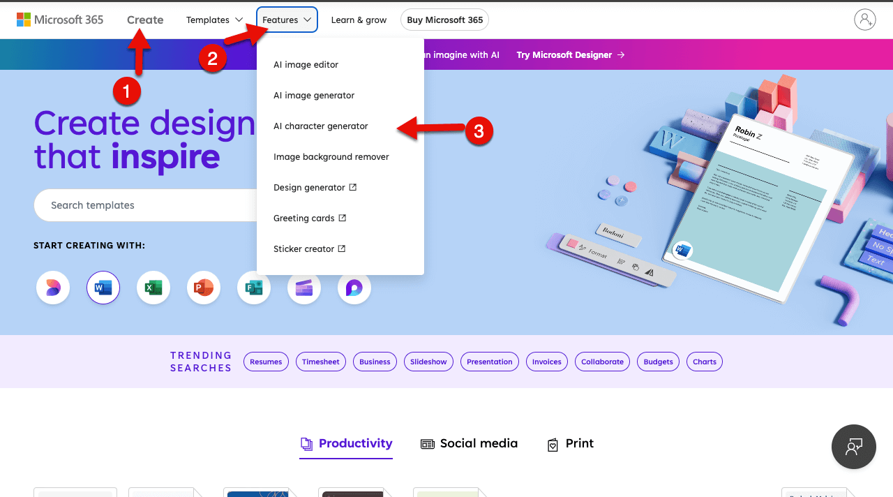 Steps to access Microsoft AI character generator