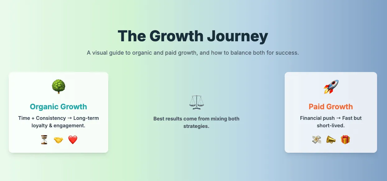 Organic growth vs Paid growth in the Instagram journey.