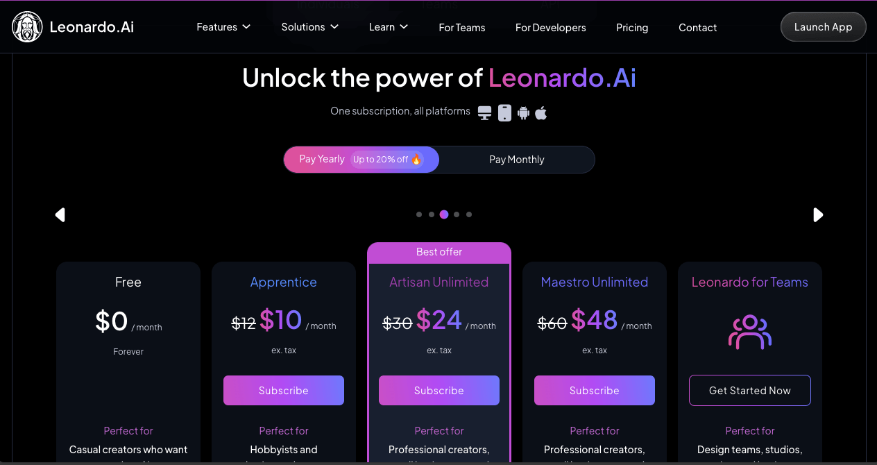 The pricing of Leonardo.AI