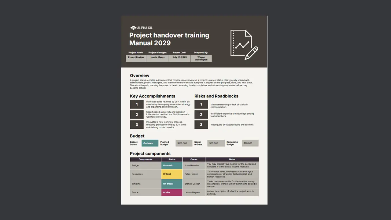 Example of a project handover training manual.